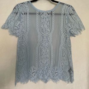 Blue Lace Short Sleeve Top